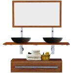 Ensemble meuble tiroir vasques et miroir salle de bain eleganzia 130 cm en bois teck naturel taille - ... Ensemble meuble tiroir vasques et miroir salle de bain eleganzia 130 cm en bois teck naturel taille - ...