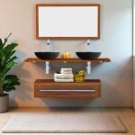Ensemble meuble tiroir vasques et miroir salle de bain eleganzia 130 cm en bois teck naturel taille - ... Ensemble meuble tiroir vasques et miroir salle de bain eleganzia 130 cm en bois teck naturel taille - ...