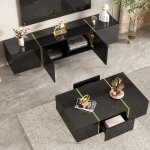 Ensemble de meuble tv 170x35x46 cm avec 4 portes et table basse 100x60x41, 5 cm avec 2 tiroirs, accents ...