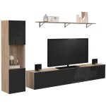 Ensemble meuble tv 180 cm avec colonne et tagre elio bois et noir