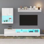 Ensemble de meuble tv 3 pices muraux avec vitrine, meuble de salon avec led et finition brillante, sur ...