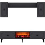 Ensemble meuble tv avec tagres murales et chemine led 150cm gris anthracite vibra