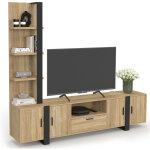 Ensemble meuble tv avec �tag�res et placard 200 cm phoenix bois et noir