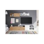 Ensemble meuble tv r�versible julia - m�lamin� blanc et chene - 2 portes battantes - l220 x p40 x h 44 ...