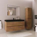 Ensemble meuble vasque 100 cm avec colonne - lomazoo avalon - ch�ne chaud - lavabo noir