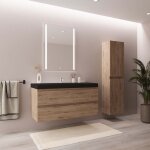 Ensemble meuble vasque 100 cm avec colonne - lomazoo avalon - ch�ne clair - lavabo noir