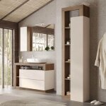 Ensemble meuble vasque 110cm + colonne beige et aspect bois mercure - arturo