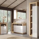 Ensemble meuble vasque 110cm + rangements + colonne blanc et aspect bois cadiz - arturo