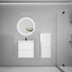Ensemble meuble vasque l. 50cm 2 tiroirs + lavabo + led miroir rond 60cm + colonne, blanc