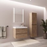 Ensemble meuble vasque 60 cm avec colonne - lomazoo avalon - ch�ne clair - lavabo blanc