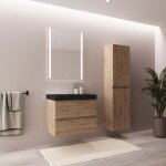 Ensemble meuble vasque 60 cm avec colonne - lomazoo avalon - ch�ne clair - lavabo noir