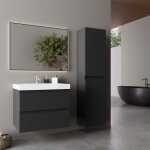 Ensemble meuble vasque 60 cm avec colonne - lomazoo avalon - noir mat - lavabo blanc