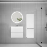 Ensemble meuble vasque l. 60cm 2 tiroirs + lavabo + led miroir rond 60cm + colonne a, blanc