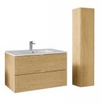 Ensemble meuble vasque 80 cm + vasque + colonne - l 80 x p 46 x 51, 5 cm - caldera clair - livraison ...