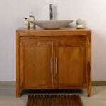 Saniteck - ensemble meuble vasque 90 cm en teck naturel avec miroir de salle de bain taille - meuble ...