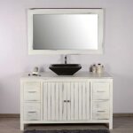 Saniteck - ensemble meuble vasque et miroir salle de bain en bois teck blanc naturel 140 cm taille - ...