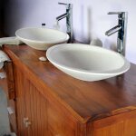 Saniteck - ensemble meuble vasque et miroir salle de bain en bois teck naturel 140 cm taille - meuble ...