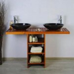 Ensemble meuble vasque et miroir salle de bain new gempo 140 cm en bois teck naturel taille - meuble ...