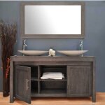 Ensemble meuble vasque salle de bain 140 cm en bois exotique gris avec miroir taille - meuble + miroir ...