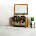 Saniteck - ensemble meuble vasque salle de bain en bois teck massif naturel 140 cm avec miroir taille ...