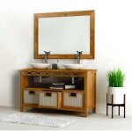 Saniteck - ensemble meuble vasque salle de bain en bois teck massif naturel 140 cm avec miroir taille ...