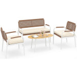 Ensemble mobilier de patio 4 pi�ces, canap� 2 places en rotin pe, 2 fauteuils avec coussins d'assise, ...
