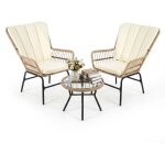 Ensemble mobilier de patio bistro ext�rieur balcon petit ensemble 3 pi�ces chaises table rotin tress� ...