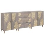 Vidaxl ensemble de mobilier de salle de bain floral 3 pcs gris et or