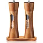 Ensemble moulin � poivre et � sel en bois, ensemble en c�ramique r�glable de 2 pi�ces avec base en bois. ...