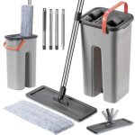 Ensemble de nettoyage avec balai de lavage plat � manche long, seau essoreur � double compartiment et ...