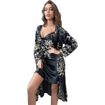 Ensemble nuisette et peignoir pour femme, chemise de nuit fleurie, kimono doux, peignoir en satin, ensemble ...