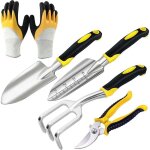 Ensemble d'outils de jardinage, outils de jardinage 5 pi�ces , grande pelle, petite pelle, r�teau � trois ...