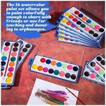 Ensemble de peinture aquarelle, 16 couleurs, peintures aquarelles lavables avec pinceau, fournitures ...