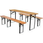 Ensemble de pique - nique pliant robuste, table et bancs, bois, 177 x 46 x 78 cm, couleur naturelle