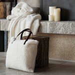 Ensemble plaid et sac sherpa blanc cass� 125x150 cm