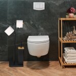 Ensemble porte rouleau de papier toilette et brosse bambou et acier