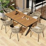 Ensemble repas de jardin 7 pices ? grande table rectangulaire + 6 fauteuils avec coussins dhoussables ...