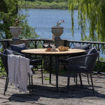 Ensemble repas de jardin table ronde en teck et 4 chaises en aluminium