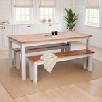 Ensemble repas table 138x80x78cm + 2 bancs naturel et cr�me