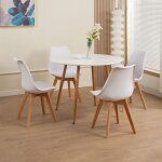 M&s - ensemble repas table ronde + 4 chaises blanc et naturel - scandi