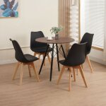 M&s - ensemble repas table ronde effet noyer + 4 chaises noires - scandi