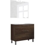 Mennza - ensemble de salle de bain meuble 100cm stay three classic bois fonc - vasque - miroir - applique ...