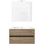 Mennza - ensemble de salle de bain meuble suspendu 80cm double edge bois clair - vasque - miroir - applique ...