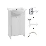 Ensemble de salle de bain : meuble avec vasque 50 blanc + robinet et siphon diana