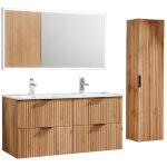 Ensemble de salle de bain noxera 120 cm ? ch�ne wotan ? double vasque, colonne suspendue et miroir led ...