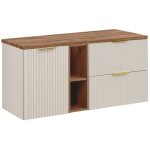 Ensemble de salle de bains noxera 120 cm ? marron congo & chne wotan ? plan vasque + niches + vasque ...