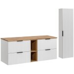 Ensemble de salle de bain noxera 140 cm ? meuble suspendu blanc alpin et chêne wotan avec double vasque, ... Ensemble de salle de bain noxera 140 cm ? meuble suspendu blanc alpin et chêne wotan avec double vasque, ...