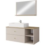 Mobilier1 ? ensemble de meubles de salle de bain 100 cm ? stratifi� brun clair ? miroir 50 x 80 cm ? ...