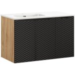 Ensemble de salle de bain yoka noir : meubles sous vasque � placard 90cm + vasque � encastrer