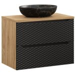 Ensemble de salle de bain yoka noir : meuble sous vasque � tiroirs 80 cm + plan vasque + vasque � poser ...